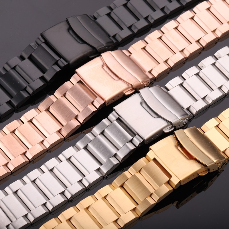 Stainless Steel Watch Band Strap Women Men Metal Watchband Link Bracelet 18mm 20mm 22mm 24mm Accessories Silver Rose Gold Black