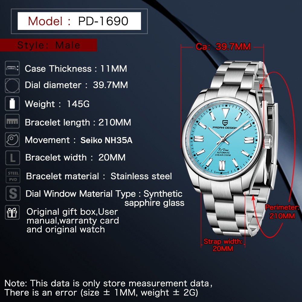 2022 PAGANI Design Automatic Men's Watch Stainless Steel Simple Mechanical Wriswatch Japanese Sport Luxury Sapphire Glass Watch