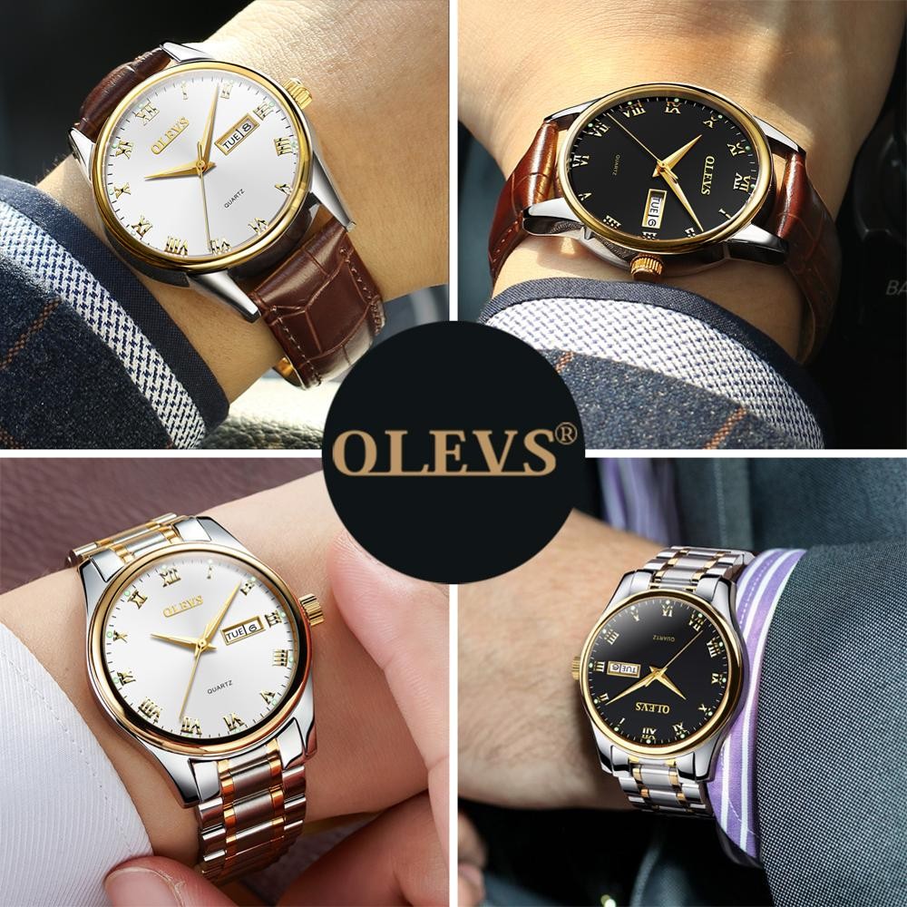 OLEVS Top Brand Classic Men's Quartz Watch Water Resistant Leather Strap Business Popular Casual Men's Watch Date Clock