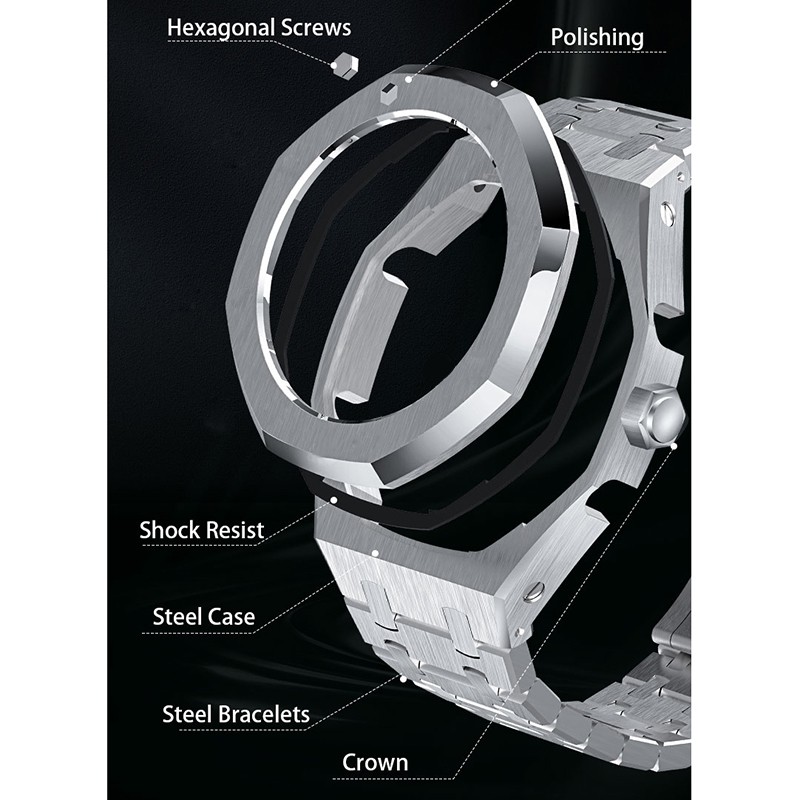 4th Generation GA2100 GA2110 Watches Octagonal Full Metal Strap with Adjusted Crown 316 Stainless Steel