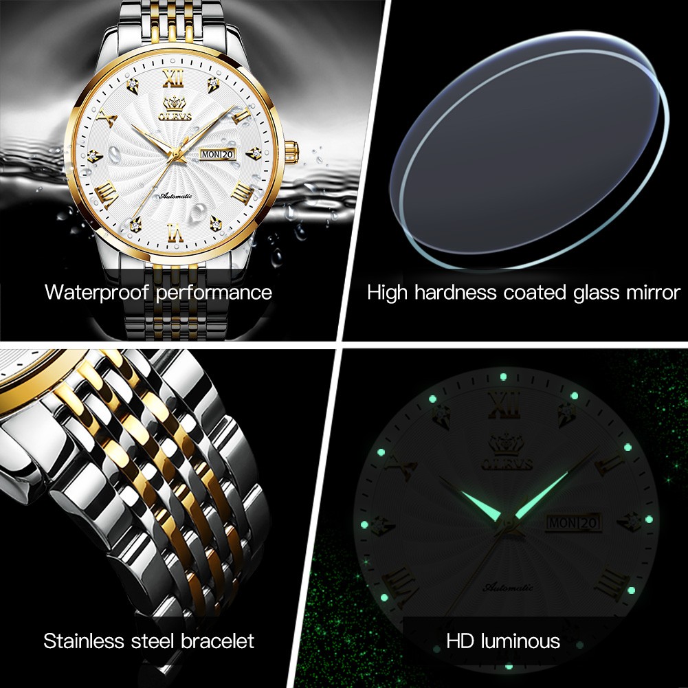 OLEVS Fashion Luxury Brand Automatic Mechanical Watch Lovers Watches Stainless Steel Waterproof Pair Ladies Watches relogio masculino