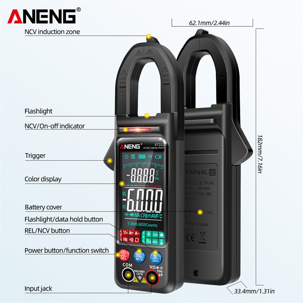 ANENG ST212 6000 التهم الرقمية المشبك متر تيار مستمر/التيار المتناوب فاحص/ مختبر التيار الكهربائي المتعدد