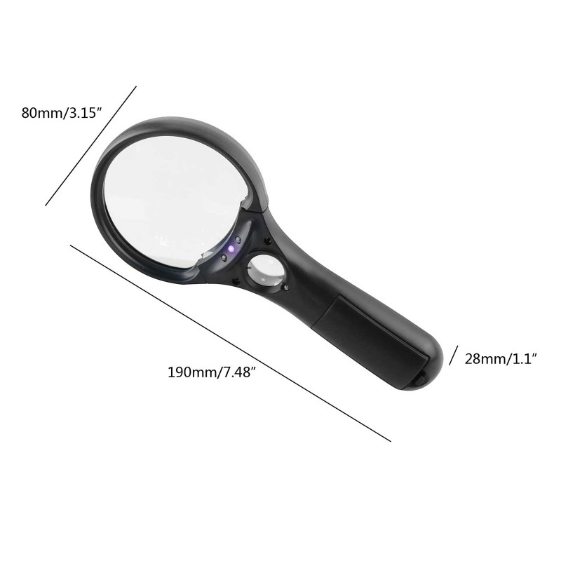 Handheld Magnifying Glass with Light 3X 45X LED Illuminated Lighted Magnifier 896B