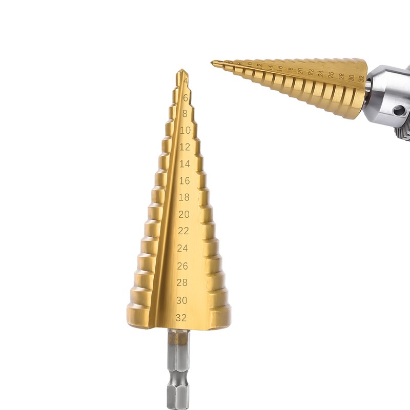 Big Size 4-32mm High Speed ​​Steel Titanium Coated Step Drill Bit For Metal Wood Expanding Hole Cutter Woodworking Power Tools