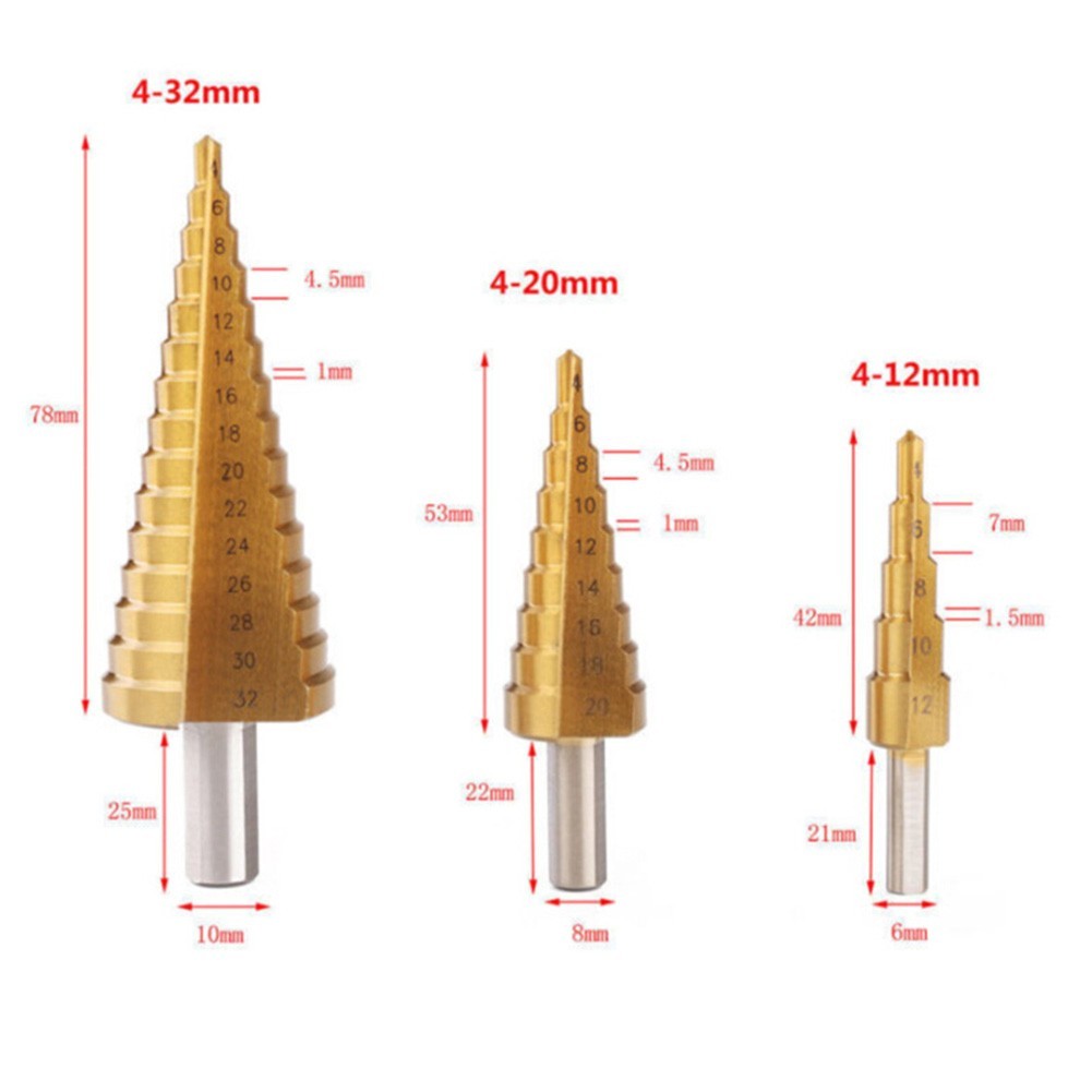 4 -32mm HSS Titanium Coated Metal Hex Core Drill Bits High Speed ​​Steel Step Drill Bit Set Cone Hole Wood Cutter Metric Taper