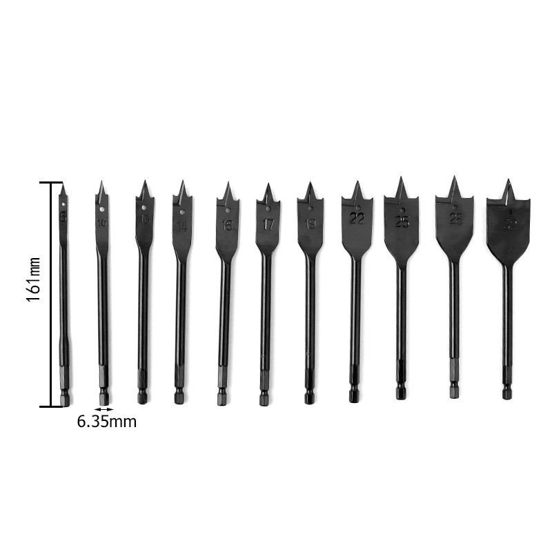 11pcs Titanium Coating High Carbon Steel Hex Shank Spade Drill Bits Sets 6-32mm Flat Wood Boring Bits Woodworking Tools Hole Saws