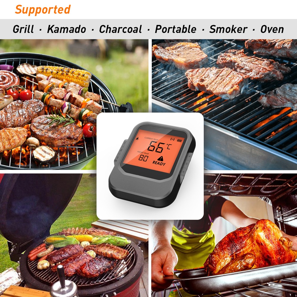 AidMax Pro06 165Ft Remote Multi-Channel Bluetooth Smokehouse BBQ Thermometer with Temperature Probe