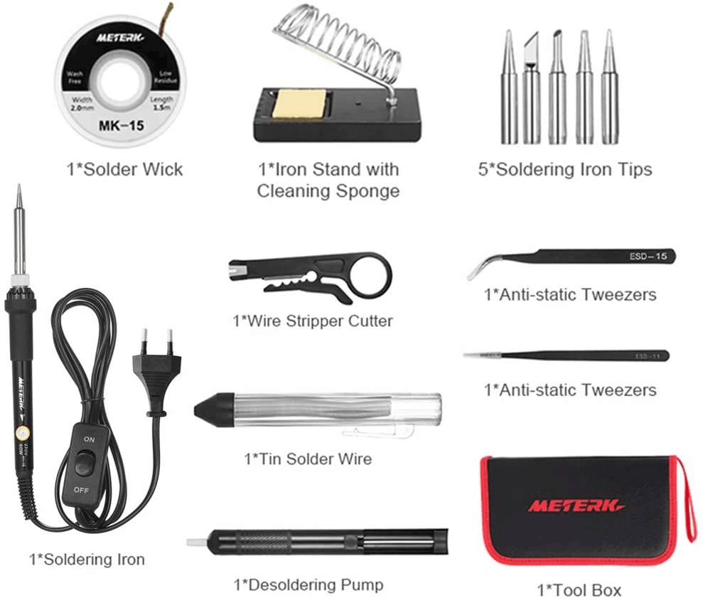 14in1 60W Adjustable Temperature Soldering Iron Soldering Iron Kit With ON/OFF Switch 5pcs Soldering Tips With Box