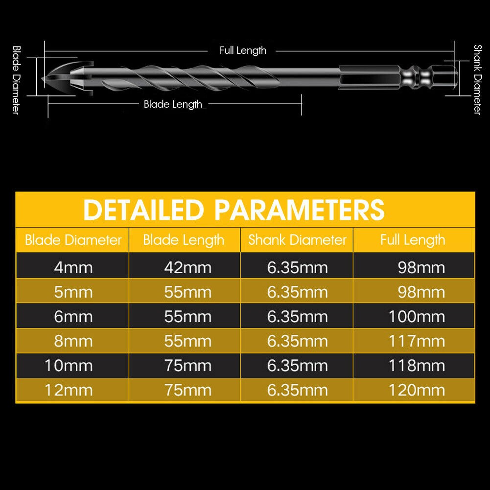 3-12mm Cross Hex Tile Drill Bits Set For Ceramic Cup Concrete Hole Opener Alloy Triangle Bit Tool Set Wood Metal Drill