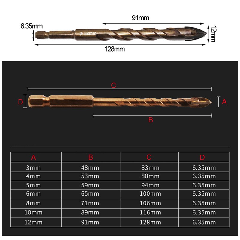 Hex Drill Bit Set Glass Carbide Drill Bit Tool Tip Ceramic Concrete Drill Bit Set Drill Bit Set For Plastic Efficient Universal Drill Tool