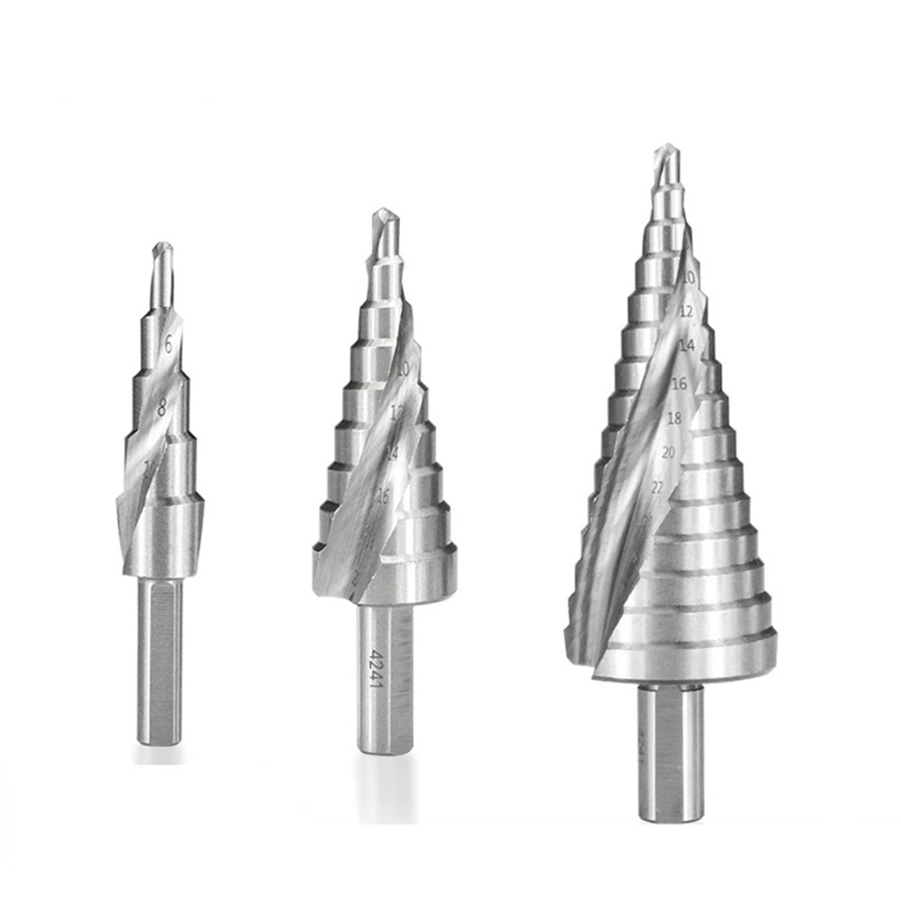 3pcs HSS Step Drill Bit 4-12/4-20/4-32mm Spiral Groove Wood Metal Hole Cutter Triangle Handle Step Drill Bit Tool High Quality