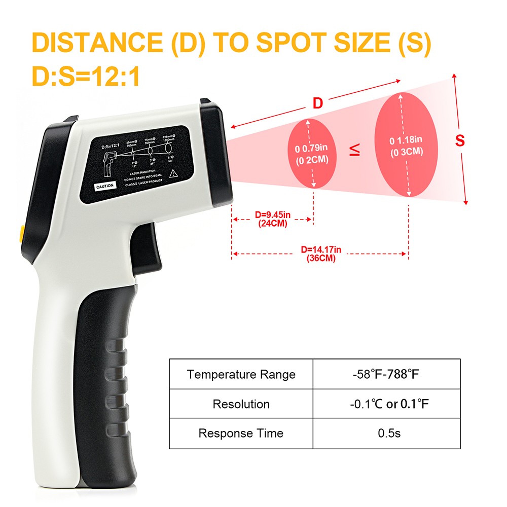 DZYTEK Non-Contact Digital Infrared Laser Thermometer Gun High Low Temperature Alarm -58℃~788℃ Thermometer