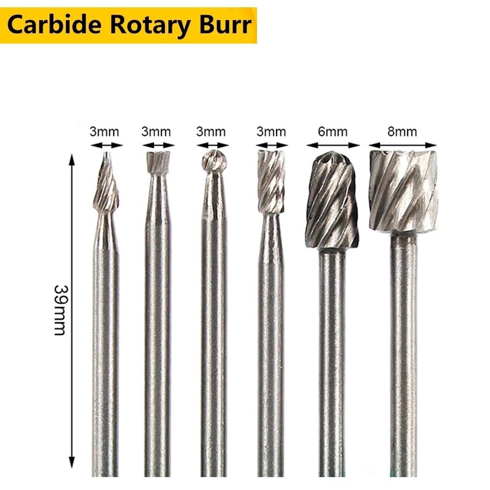 6pcs HSS Rotary Tool Multi Burr Router Router Bit Mill Cutter Attachment Drill Bits For Metal Milling Rotary Power Tools