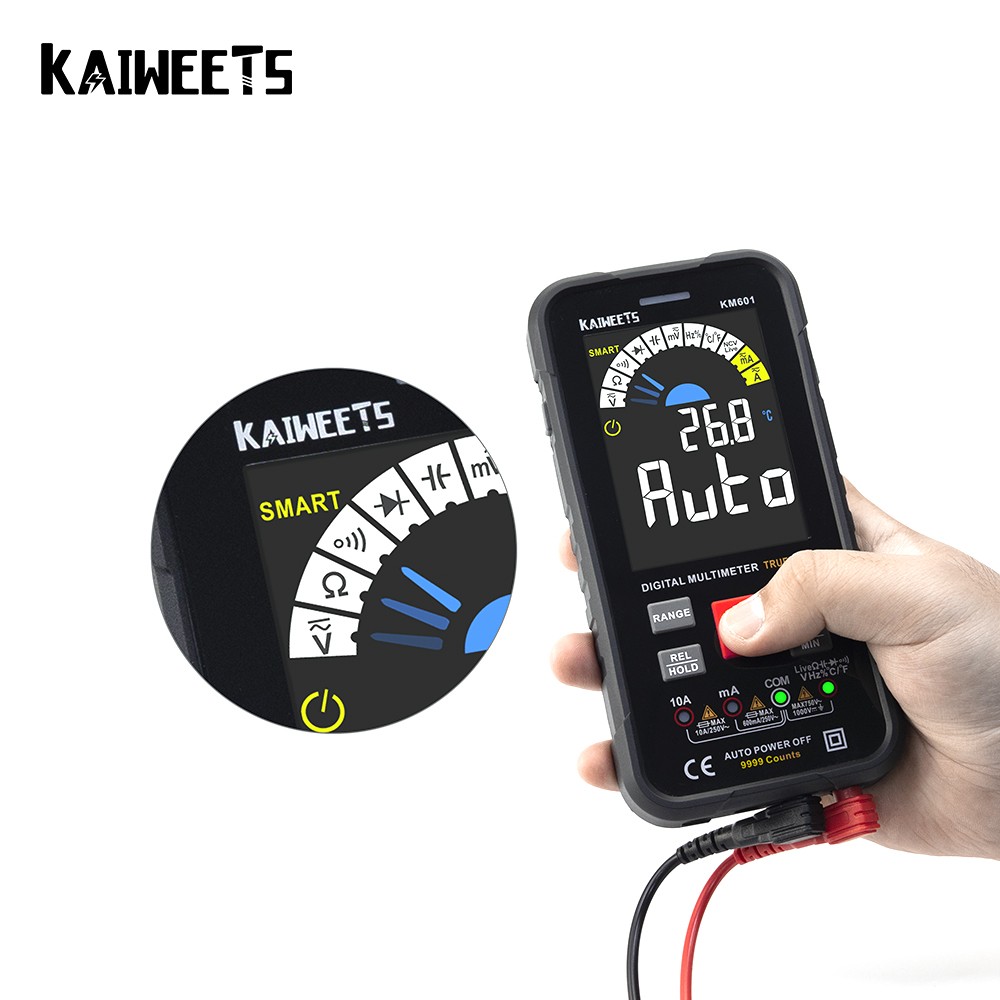 جهاز متعدد الفاحص الرقمي KAIWEETS KM601 9999 التهم متعدد المقاييس 1000 فولت 10 أمبير مقياس السعة أوم هرتز جهاز رقمي متعدد الفاحص RMS تيار مستمر DMM