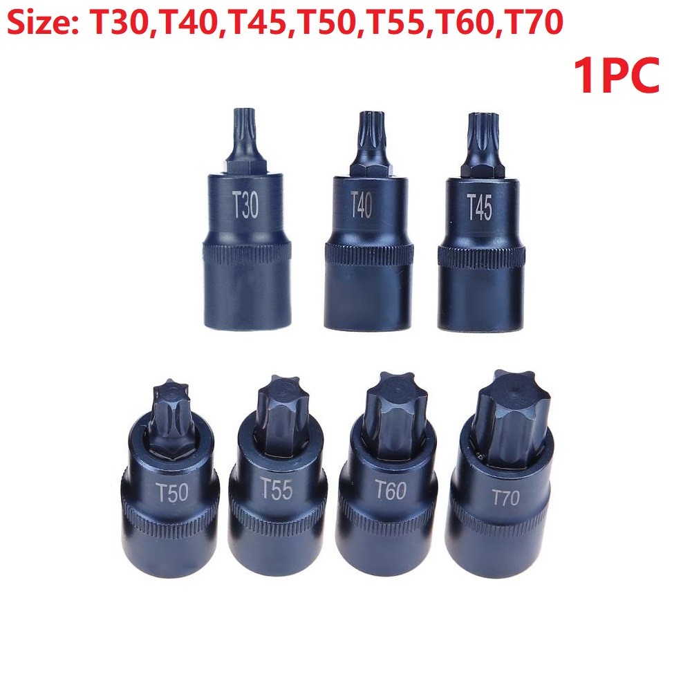 1pc T30/T40/T45/T50/T55/T60/T70 Socket Bit Torx Screwdriver Bit Tool 1/2 Inch Socket Bit Adapter Hand Tool for Ratchet Wrenches