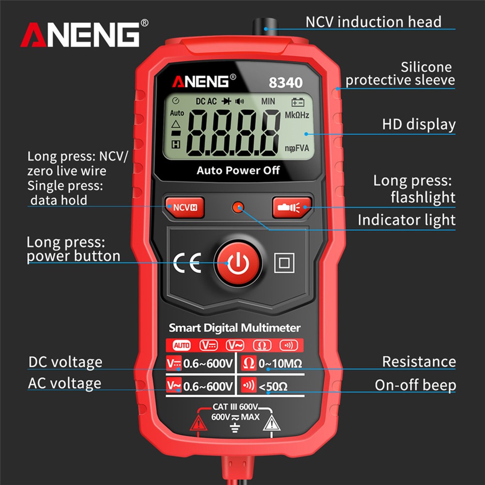 8340 Min Digital Multimeter DIY Transistor Capacitor Fire Detector Meter Portable LCD Voltmeter Ohm Meter