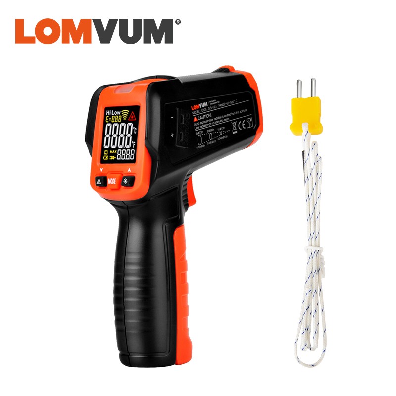 LOMVUM Digital Infrared Thermometer Contact Heat Gun Laser Handheld Infrared Temperature Gun Color LCD Display 50-580c Alarm