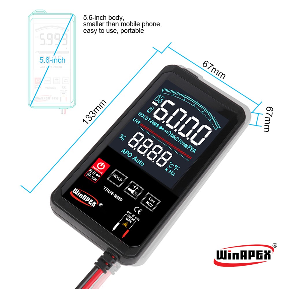 Digital Multimeter 6000 Counts Backlit Automatic Display Strong Hardness Electric Portable DC AC Voltage Meter