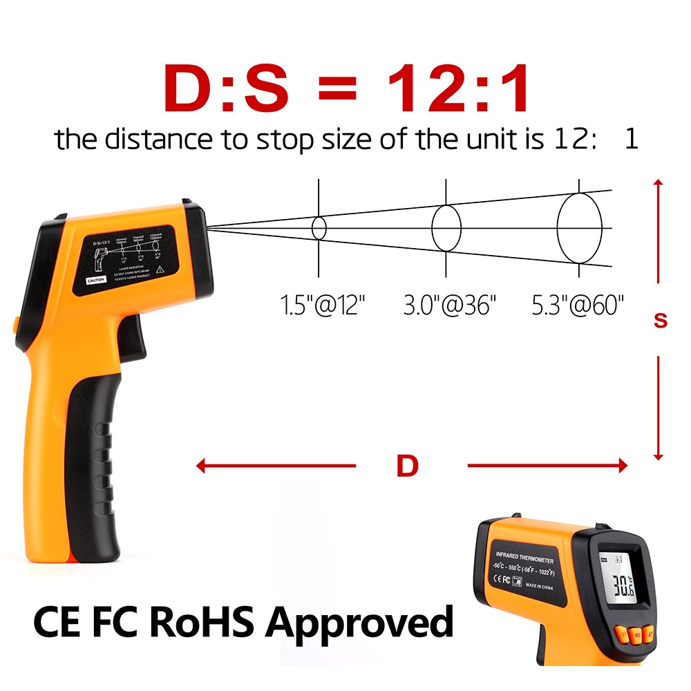 DZYTEK Non-Contact Digital Infrared Laser Thermometer Gun High Low Temperature Alarm -58℃~788℃ Thermometer