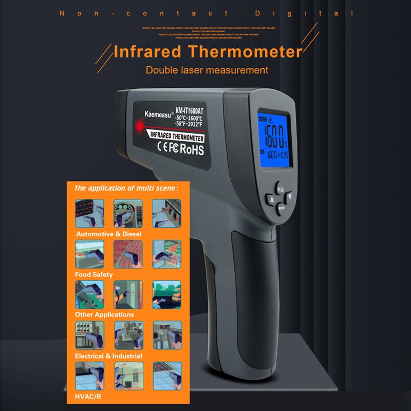 -50~1600C Infrared Thermometer LCD Display IR Digital Thermometer C/F Selection Surface Temperature Thermometer Thermometer