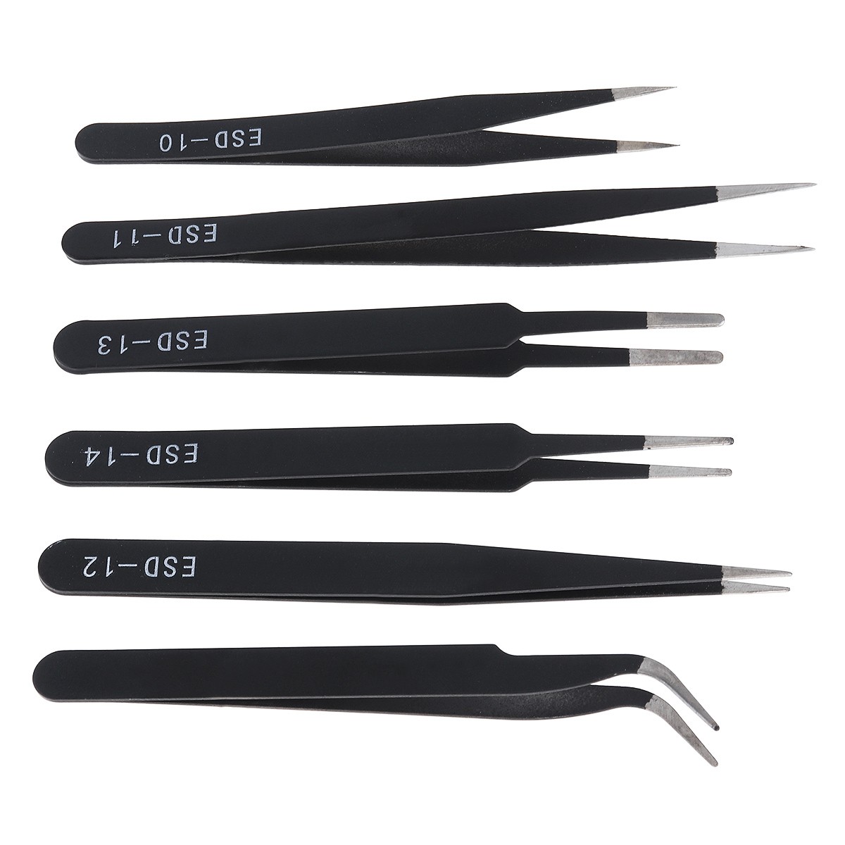 6pcs Stainless Steel ESD Tweezers 1.5mm Anti-static Repair Tool Kit for Electronics Jewelry Crafts Mobile Phone Repair Tool