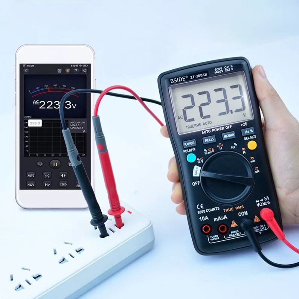 BSIDE Professional Auto/Manual Digital Multimeter 6000 Counts LCD True RMS Smart Voltage Current Frequency Thermometer