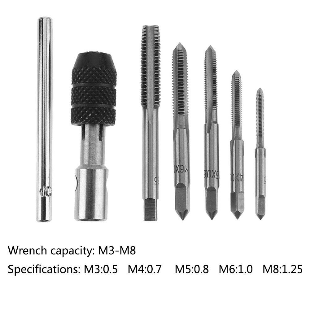 6pcs T-type Wrench Drill Kit Tools Tapping Hand Machine Screw Thread Tap Twist Bit M3/M4/M5/M6/M8 Tap Set DIY Tool