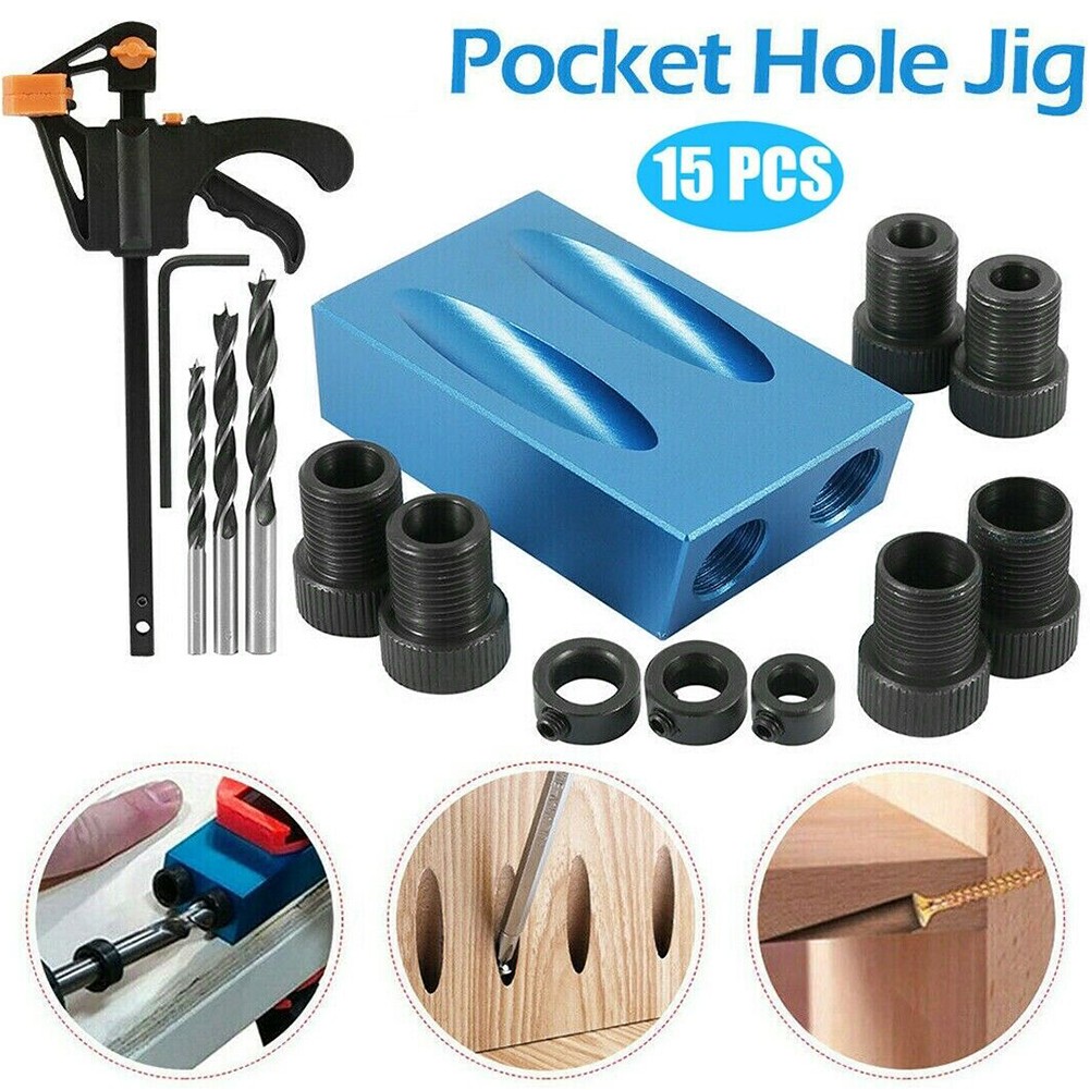 Professional Clamp Woodworking Multifunction Power Tools Durable DIY Angle Locator Woodworking Pocket Hole Jig Kit Home 15pcs/set