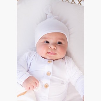 Anvi Baby Solid Knotted Sleepsuit and Beanie Set