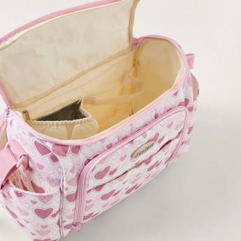 Juniors Heart Print Diaper Bag with Zip Closure