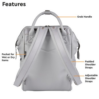 BabaBing! Mani Vegan Leather Backpack Changing Bag - Dove Grey