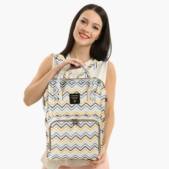 Sunveno Chevron Print Diaper Backpack with Zip Closure and Top Handles