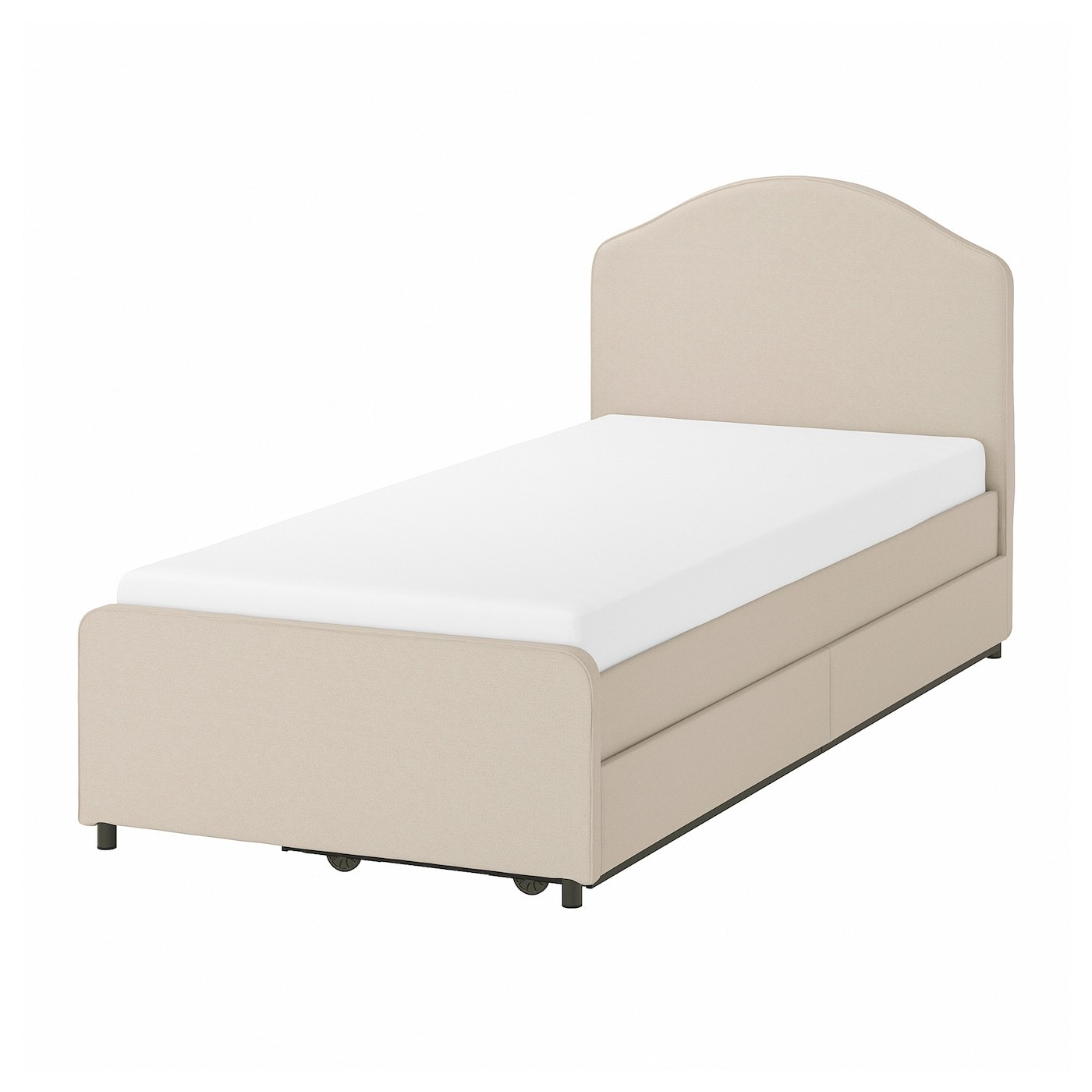 HAUGA Upholstered bed, 2 storage boxes