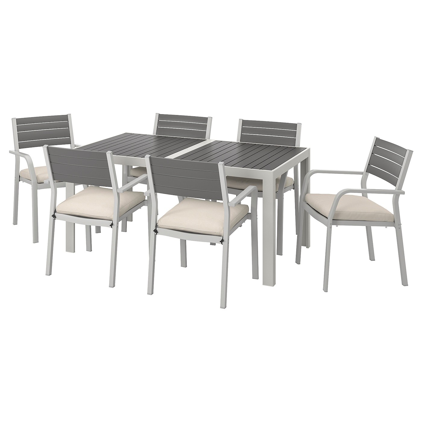 SJÄLLAND Table+6 chairs w armrests, outdoor