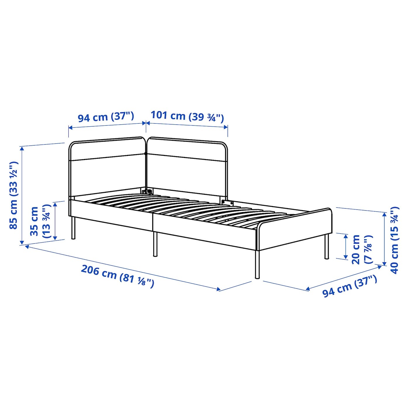 BLÅKULLEN Uph bed frame with corner headboard