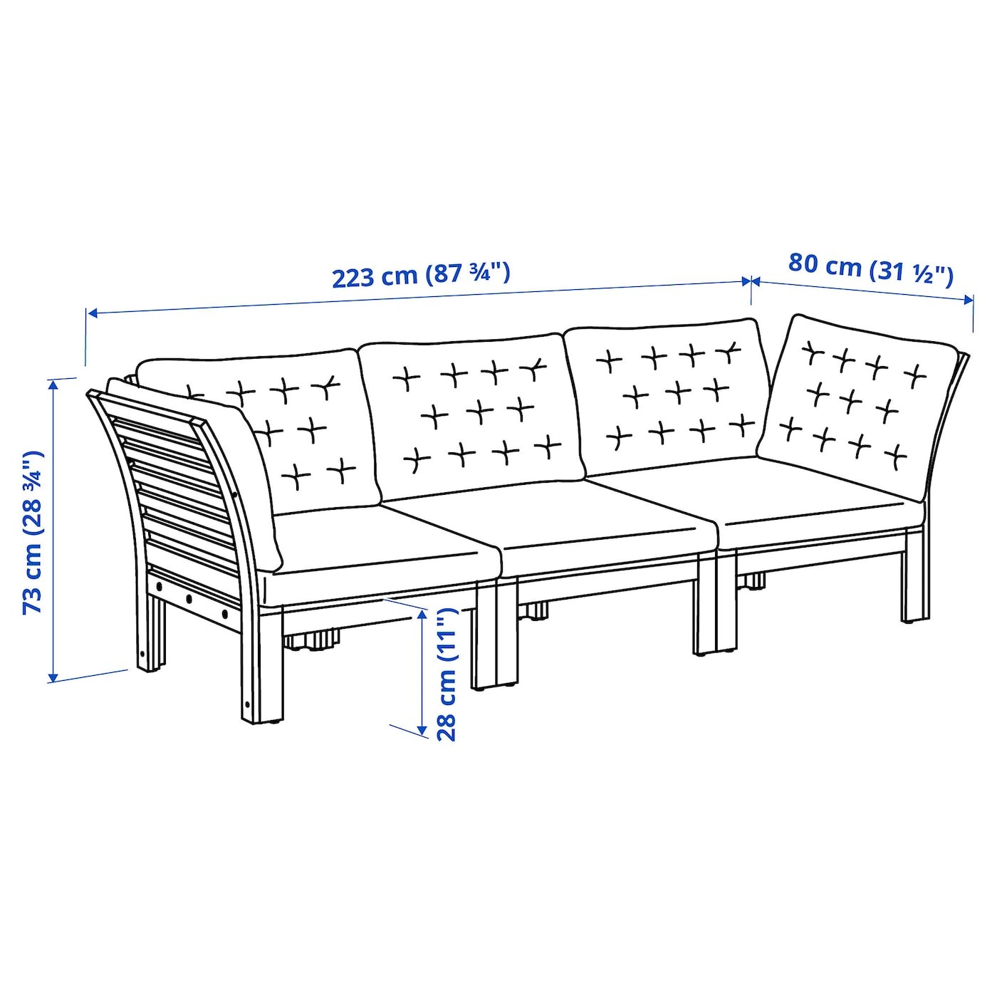 ÄPPLARÖ 3-seat modular sofa, outdoor