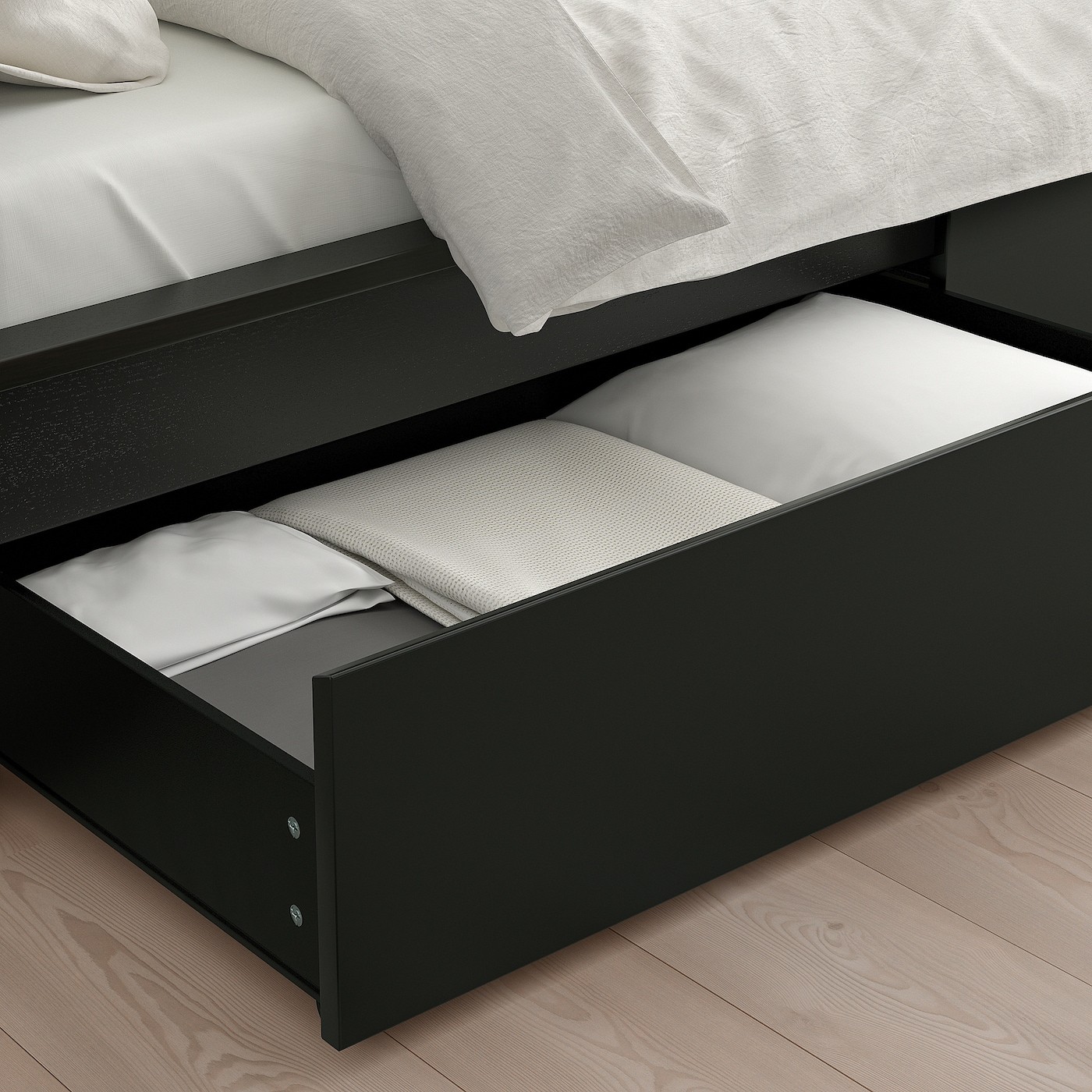 MALM Bed frame, high, w 2 storage boxes