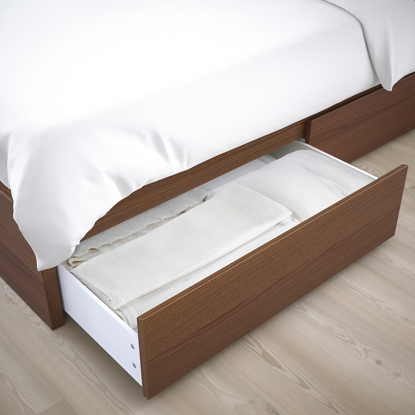 MALM Bed frame, high, w 2 storage boxes