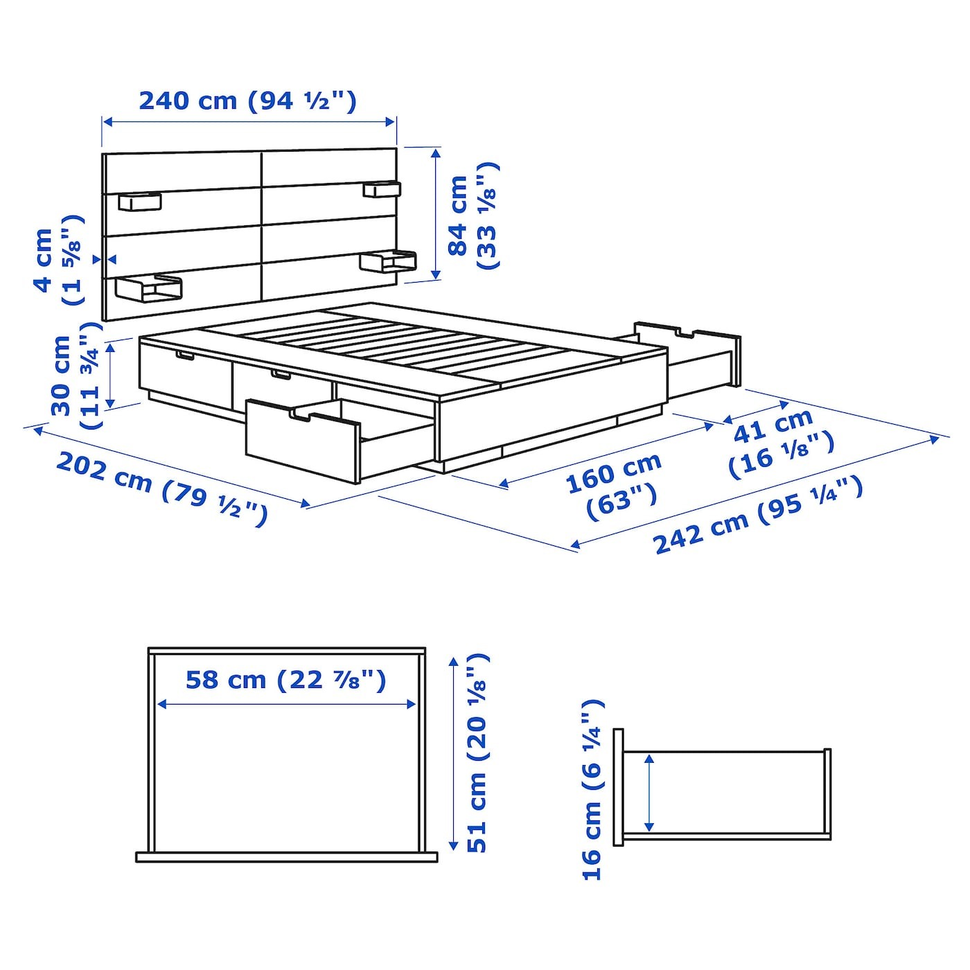 NORDLI هيكل سرير مع تخزين ولوح رأس