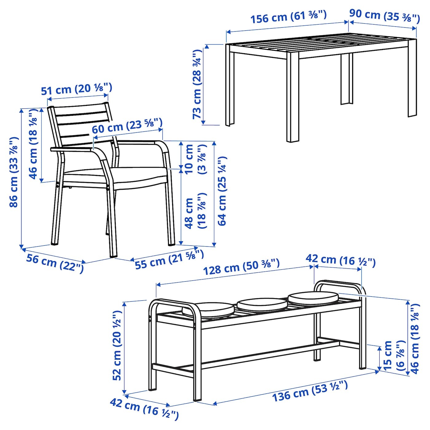 SJÄLLAND Table+2 chairs+ bench, outdoor