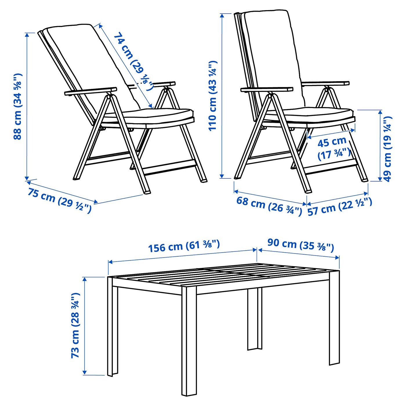 SJÄLLAND Table+4 reclining chairs, outdoor