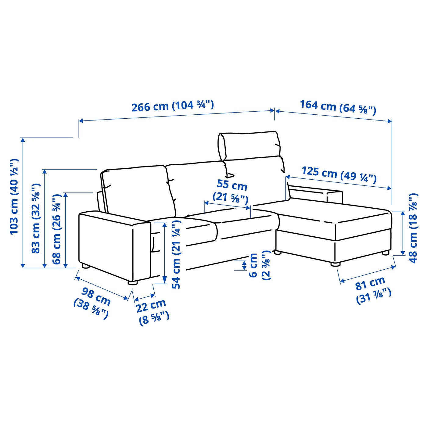 VIMLE 3-seat sofa with chaise longue