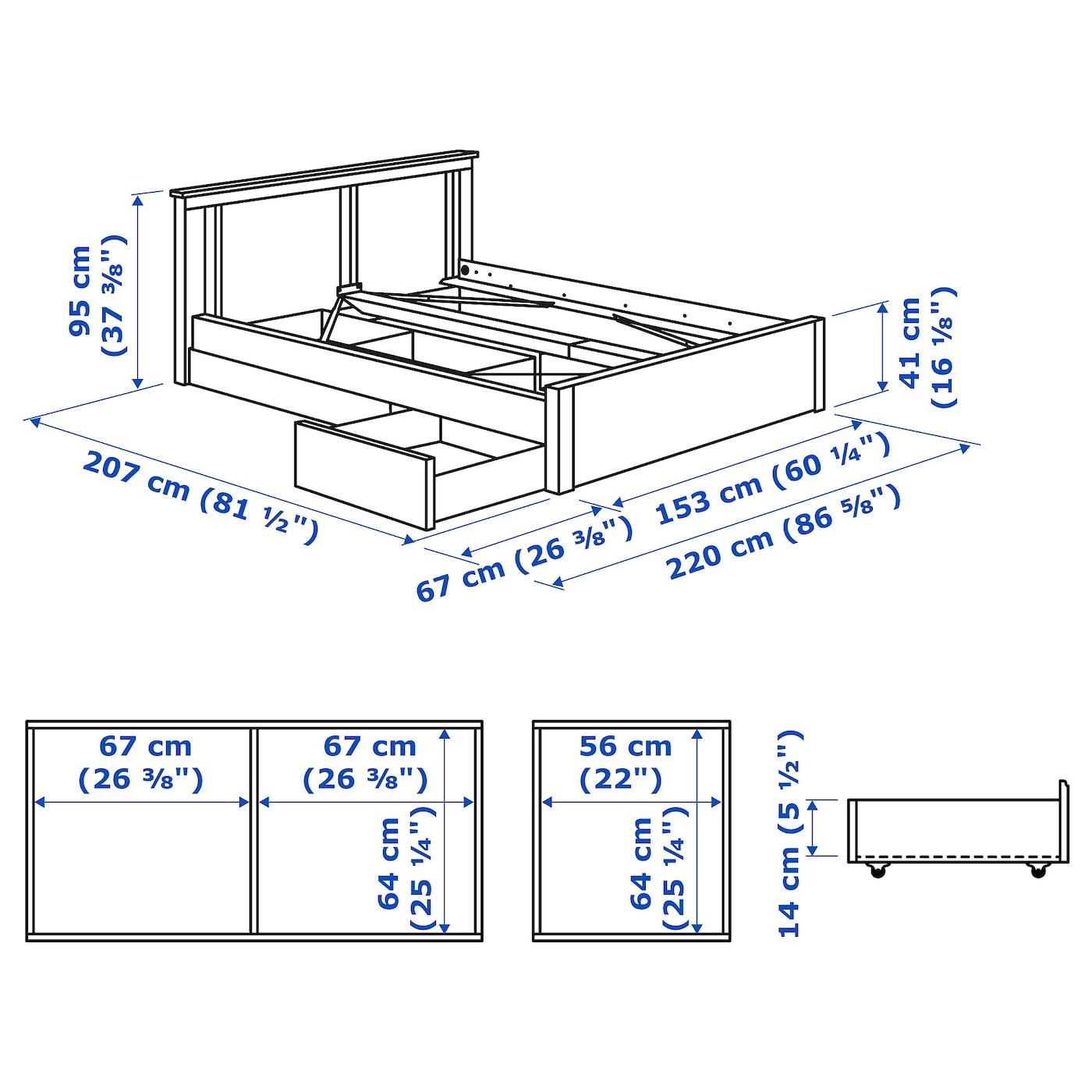 SONGESAND Bed frame with 2 storage boxes