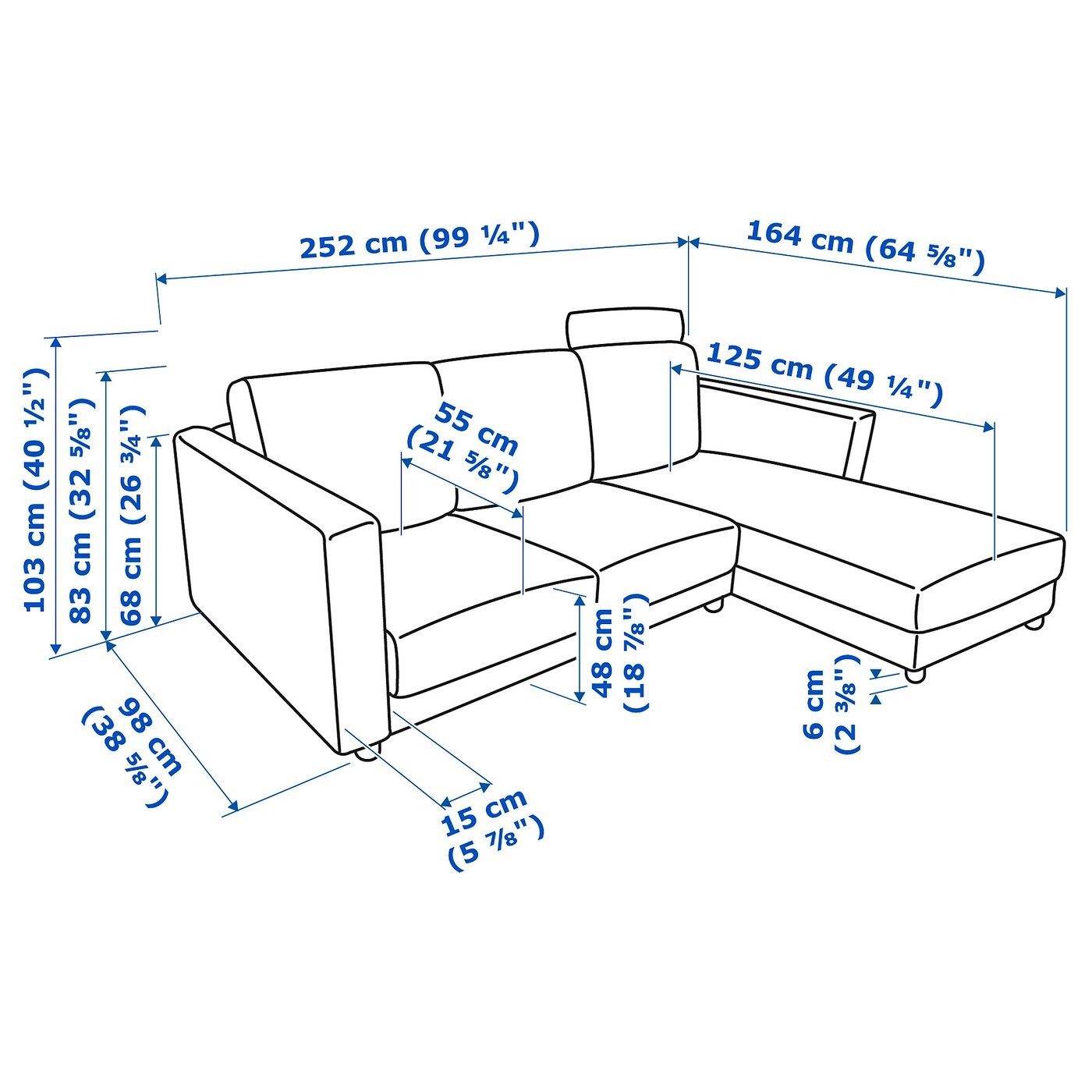 VIMLE 3-seat sofa with chaise longue