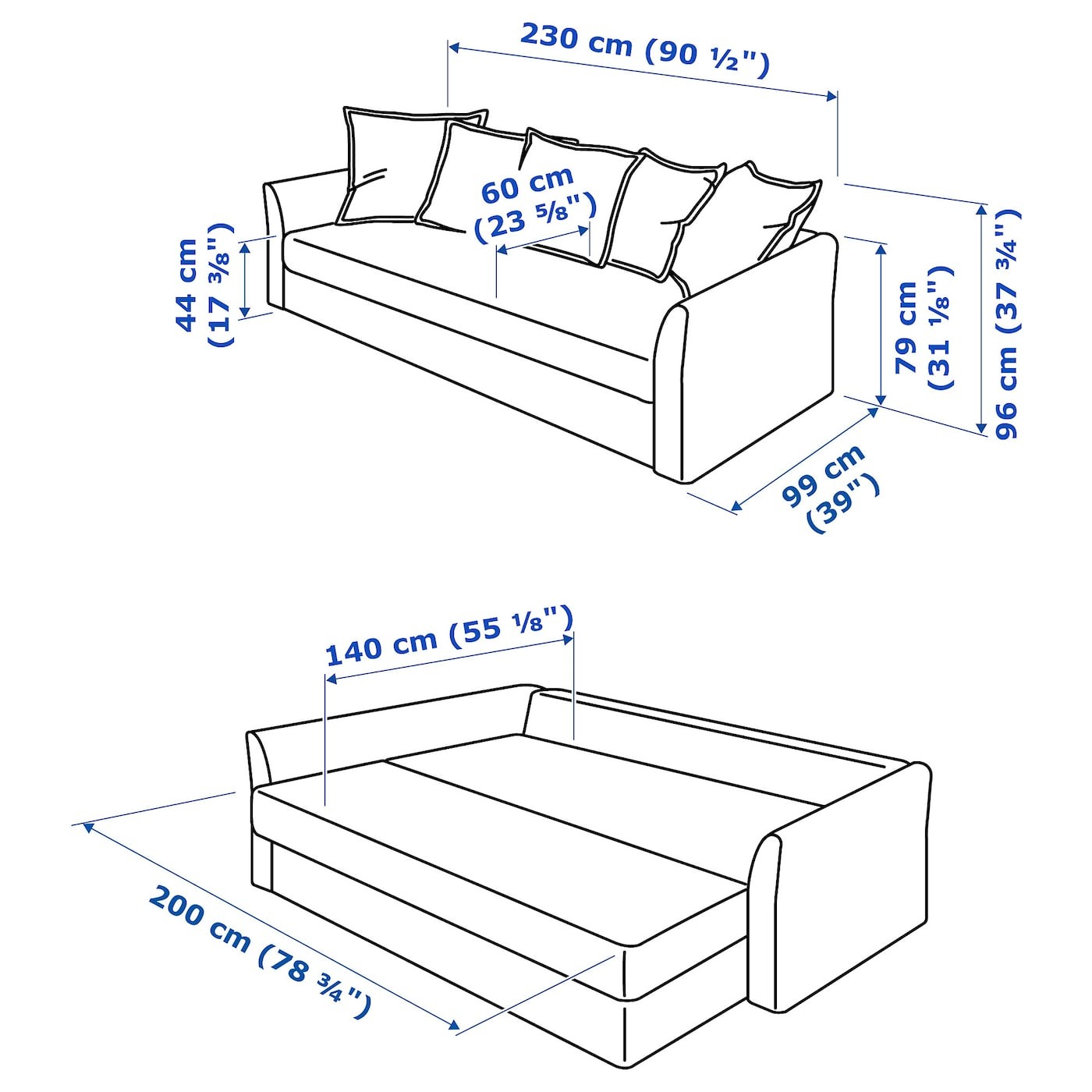 HOLMSUND Three-seat sofa-bed