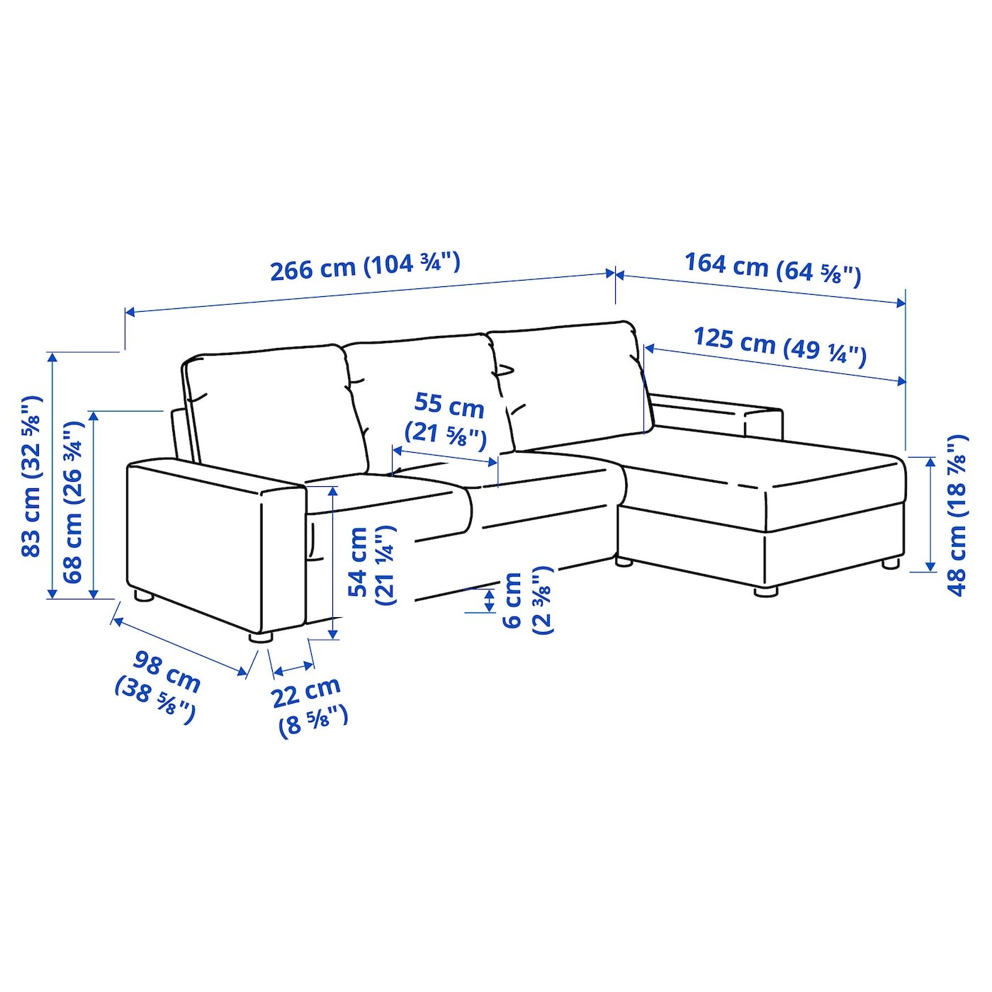 VIMLE 3-seat sofa with chaise longue