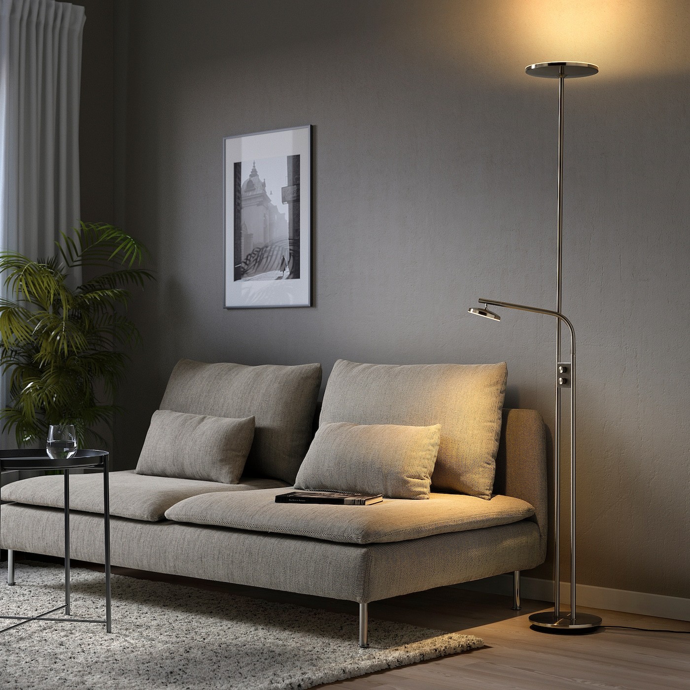 ISJAKT LED floor uplighter/reading lamp