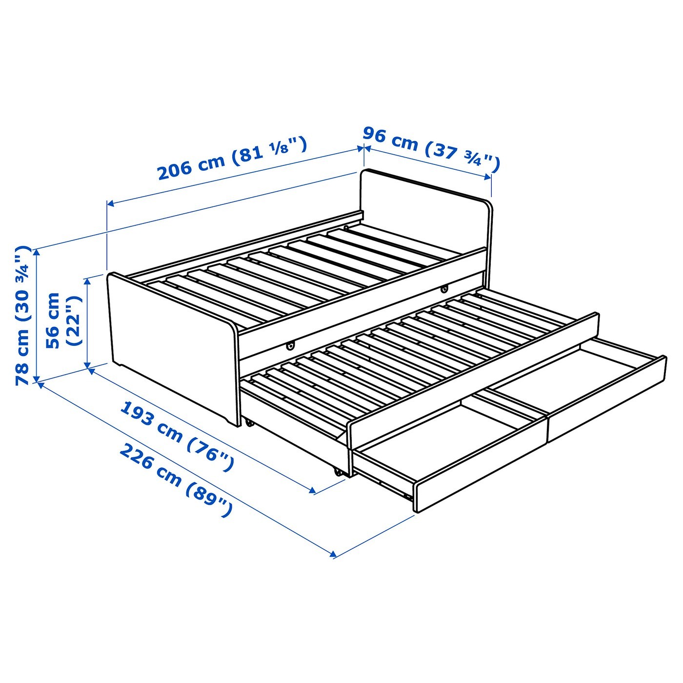 SLÄKT Bed frame with underbed and storage