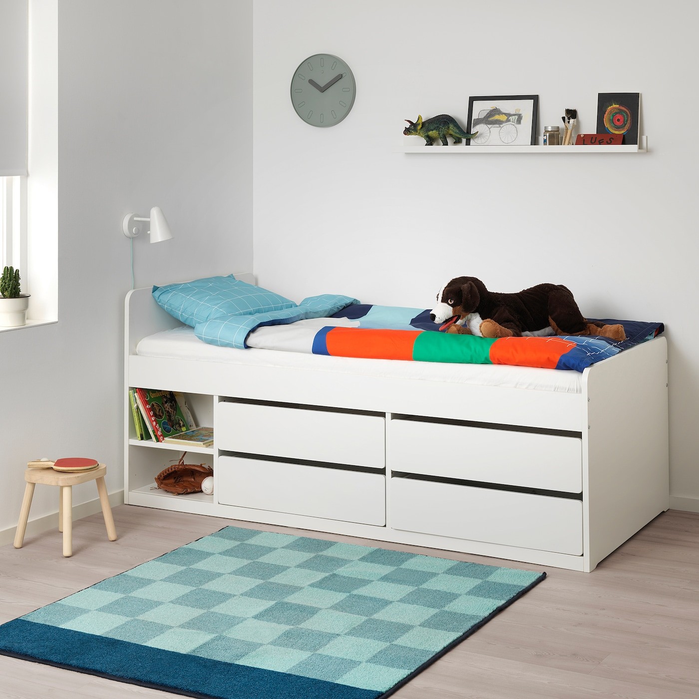 SLÄKT Bed frame w storage+slatted bedbase