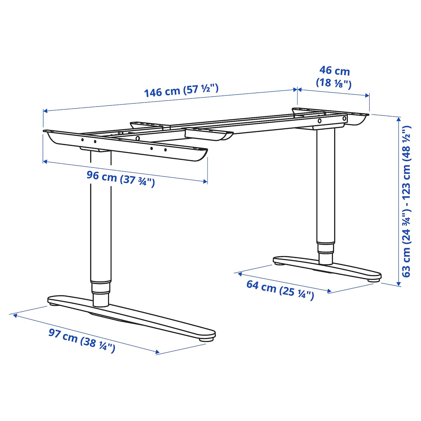 BEKANT Underframe sit/stand crnr table, el